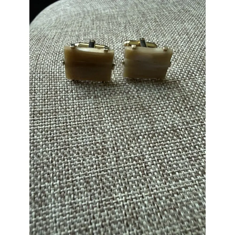 Vintage Semi-Precious Stone Cuff Links Rectangle Gold Tone Business Workwear